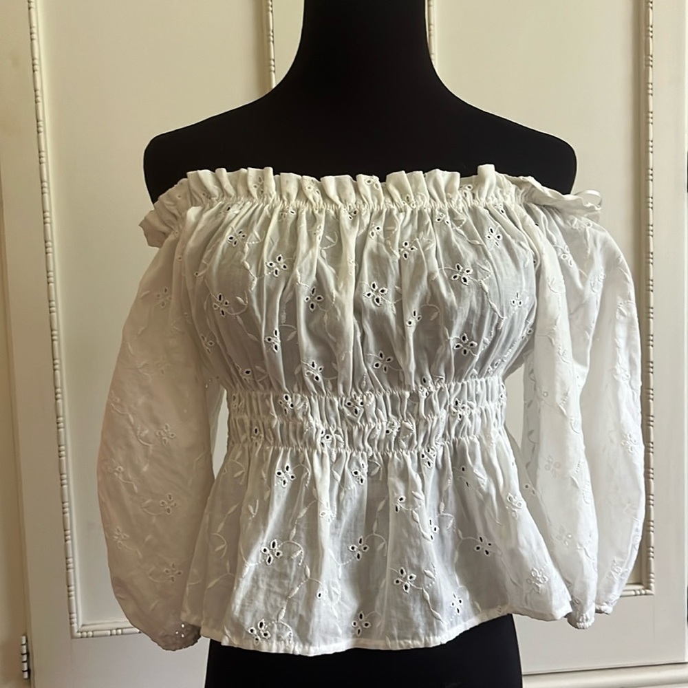 Zara White Eyelet Summer Top